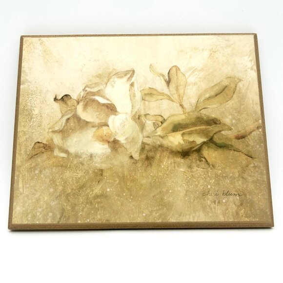 "Magnolia on Cracked LInen," by Cheri Blum, 8 x 10, Floral Wall Art Plaque - Picture 1 of 11